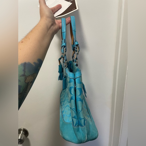 *Vintage* Teal Canvas/Suede Leather Purse - Picture 11 of 16